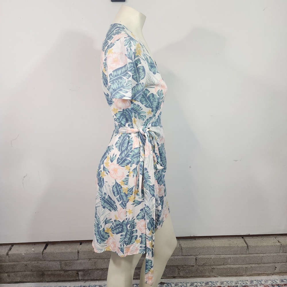 Marine Layer Linen Blend Tropical Wrap Dress Small Resort Vacation resort beach - Picture 3 of 11